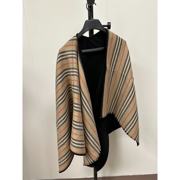 Burberry Icon stripe Solid Reversible Wool Cape Black US OS - Picture 4 of 8